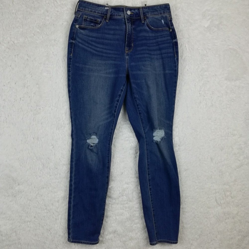 Old Navy Womens Jeans Pop Icon Skinny Blue Denim Medium Indigo High Rise Rip 12